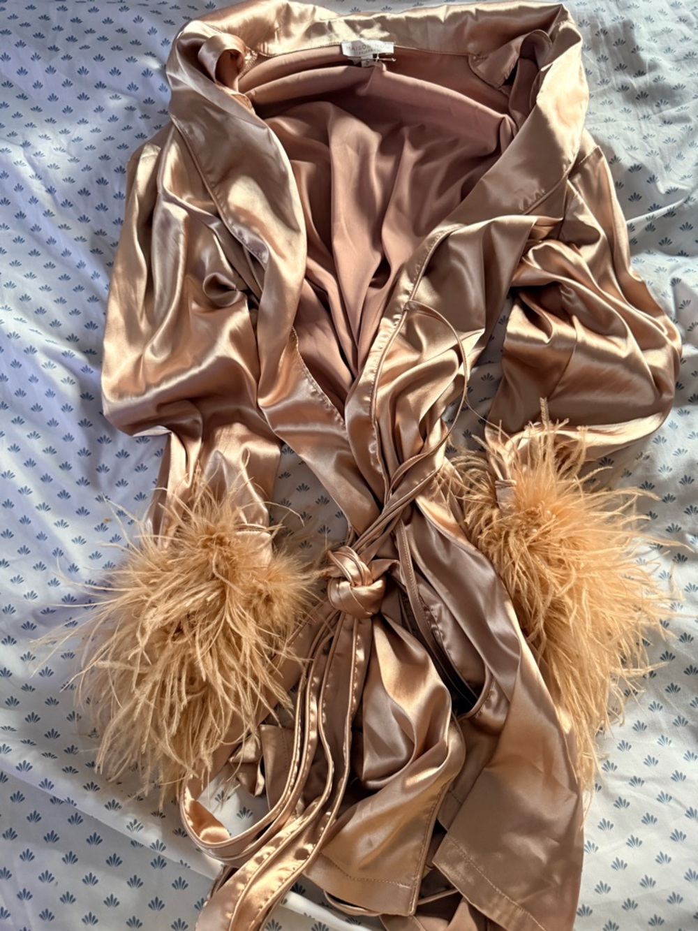 Champagne Satin Feather Trim Robe